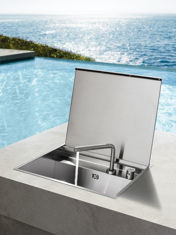 Barazza LAB COVER 316 Outdoor 1 bowl sink cm. 57x51 with lid + tap - satin stainless steel
