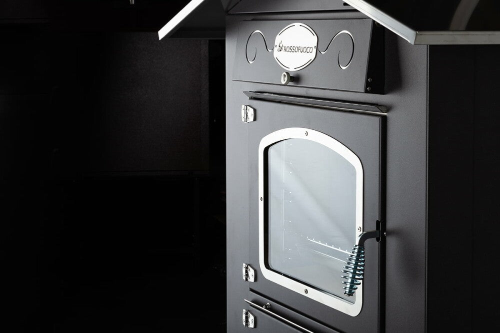 Rossofuoco EFFE Outdoor wood-fired oven 80 x 93 cm with separate combustion - anthracite/stainless steel