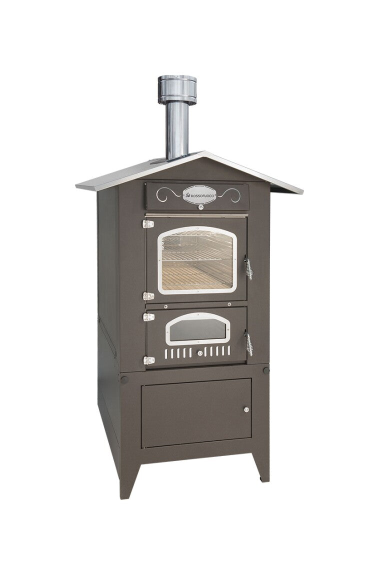 Rossofuoco EFFE Outdoor wood-fired oven 80 x 112 cm with separate combustion - anthracite/stainless steel