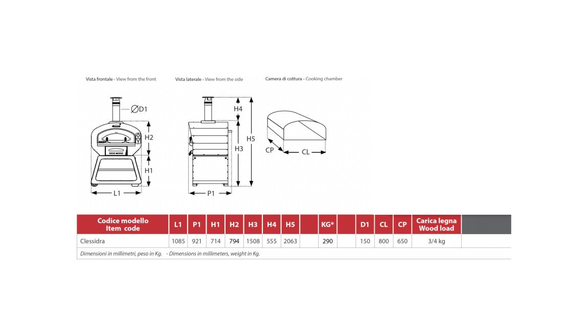 Rossofuoco CLESSIDRA Outdoor wood-fired oven 108 x 92 cm with direct/indirect combustion - black