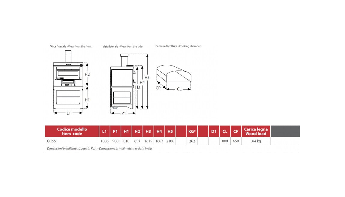 Rossofuoco CUBO Outdoor wood-fired oven 100 x 90 cm with direct/indirect combustion - stainless steel