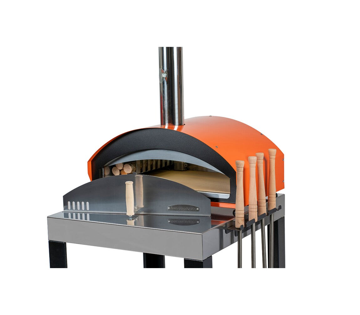 Rossofuoco MINO Outdoor wood-fired oven 70 x 48 cm with direct combustion - Orange Plus cart and accessories