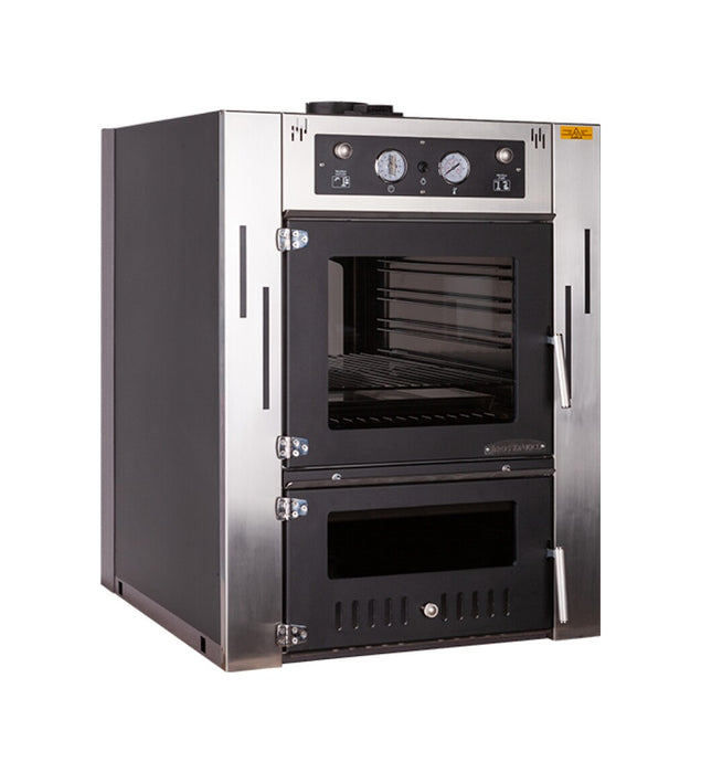 Rossofuoco QUATTROSTAGIONI Built-in double-sided wood-fired oven 75 x 80 cm with separate combustion - anthracite/steel