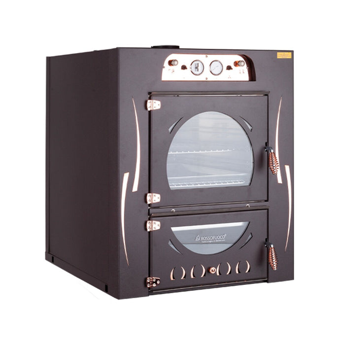 Rossofuoco FIAMMA RAME INCASSO Built-in wood-fired oven 80 x 93 cm with separate combustion - anthracite/copper