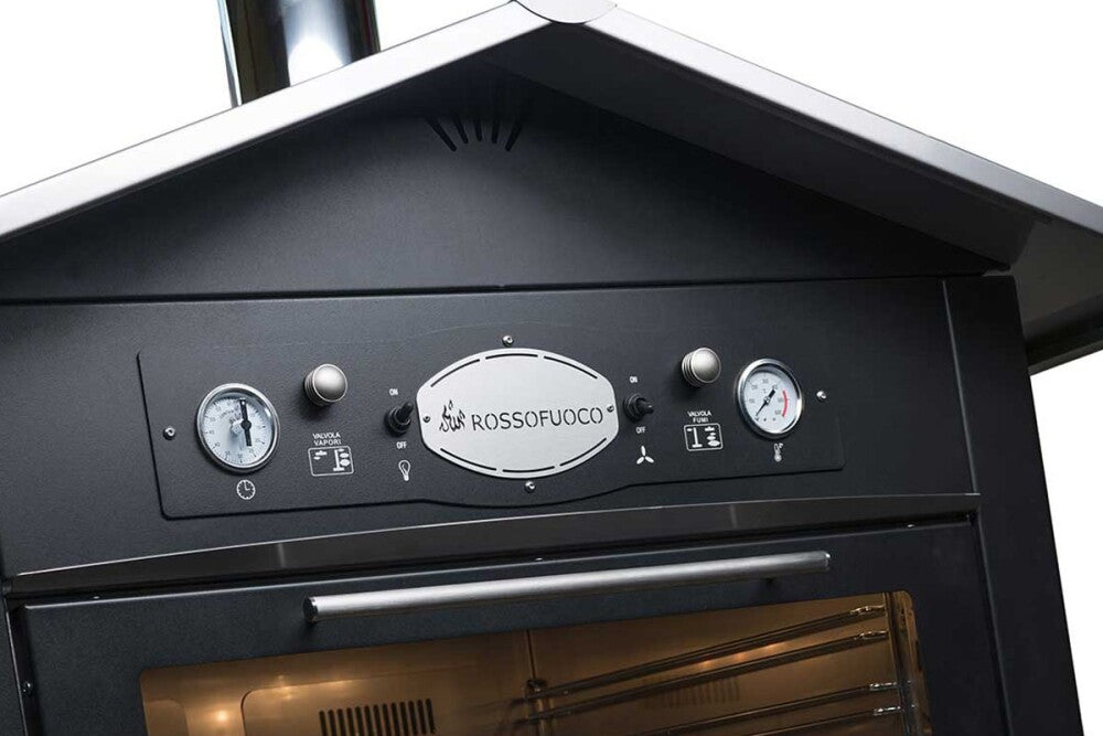 Rossofuoco SEDICINONI BLACK Outdoor wood-fired oven 100 x 78 cm with separate combustion - black/stainless steel