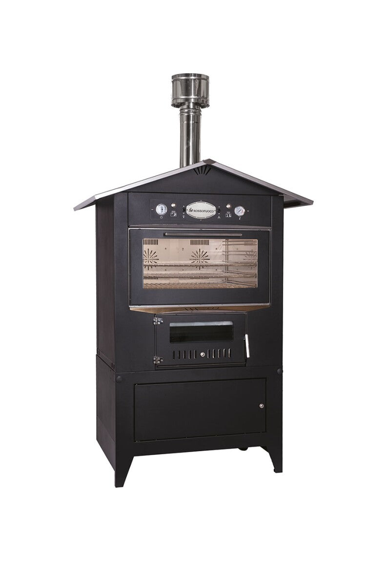 Rossofuoco SEDICINONI BLACK Outdoor wood-fired oven 100 x 78 cm with separate combustion - black/stainless steel