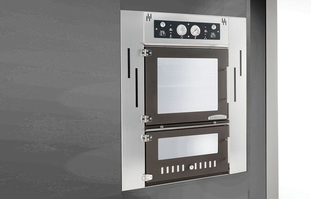 Rossofuoco STEEL INCASSO Built-in wood-fired oven 80 x 112 cm with separate combustion - stainless steel