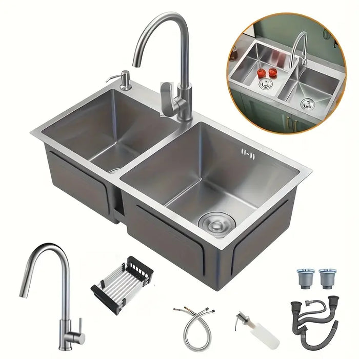 Double Bowl Classic Style Stainless Steel Kitchen Sink plus Tap