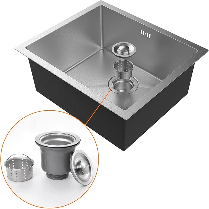 Stainless Steel Sink Undermount and Topmount Single Bowl Kitchen Sink with Drainer Fittings, Silver