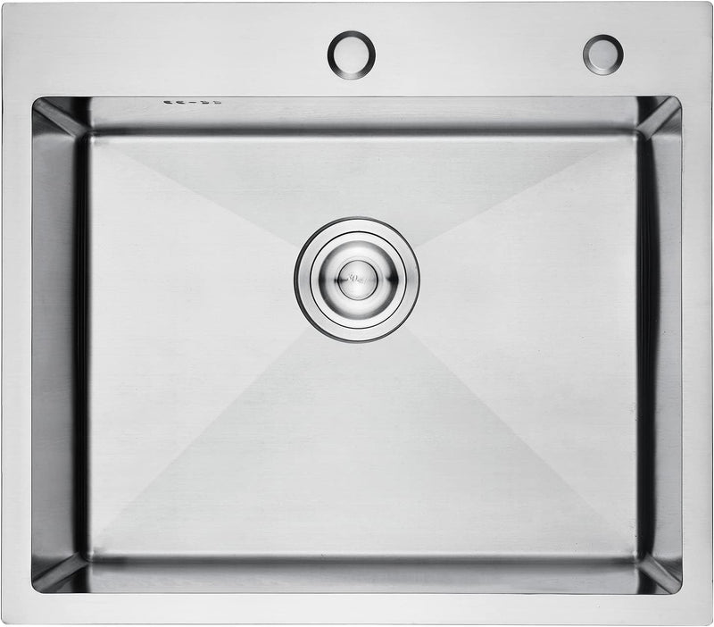 Stainless Steel Sink Undermount and Topmount Single Bowl Kitchen Sink with Drainer Fittings, Silver