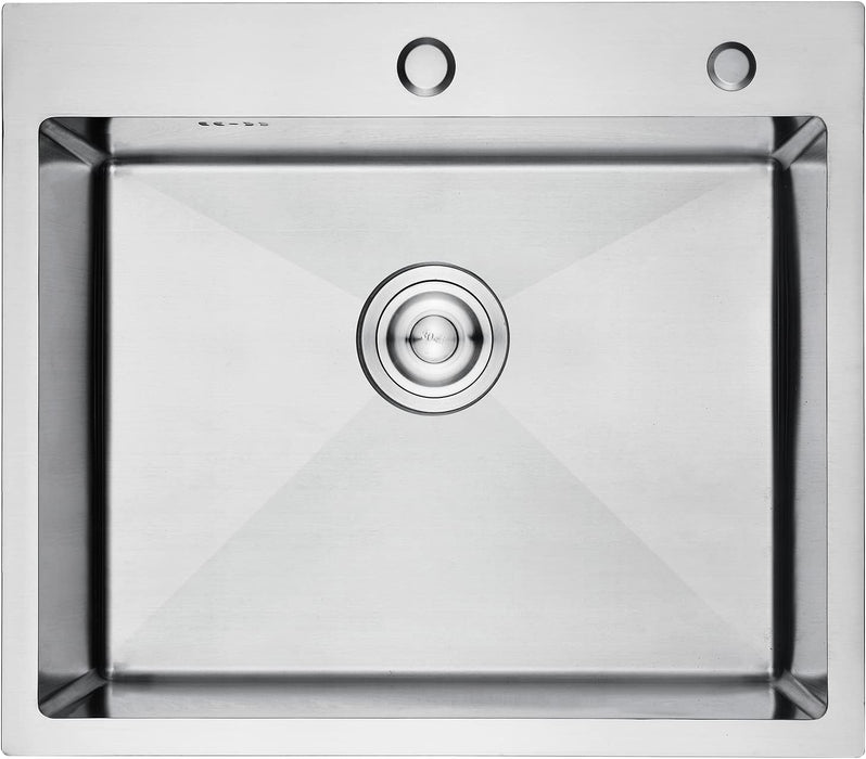 Stainless Steel Sink Undermount and Topmount Single Bowl Kitchen Sink with Drainer Fittings, Silver