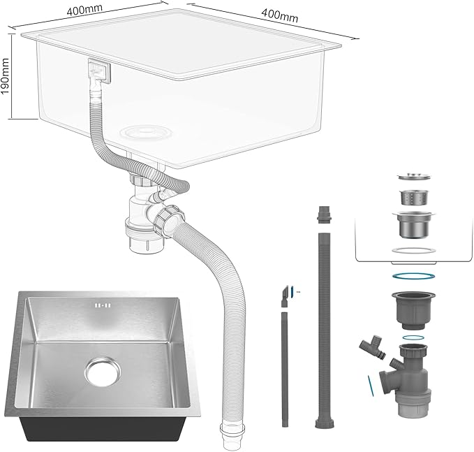 Stainless Steel Sink Undermount and Topmount Single Bowl Kitchen Sink with Drainer Fittings, Silver