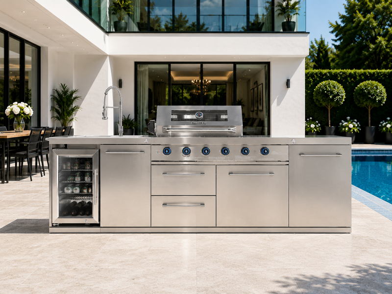 Goriller Outdoor Kitchen Empire | 8-Burner Gas Grill, Fridge, Sink & WorkStation | 2.8m