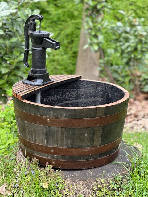 Oak Whisky Half Barrel with Iron Pump