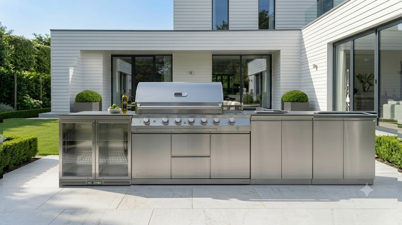 Whistler Outdoor Kitchen 6 Burner BBQ, Sink, Fridge and Gas Bottle Cabinet | 4M