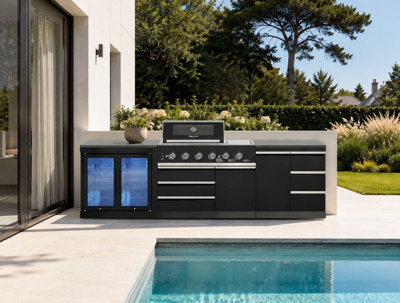 Goriller Outdoor Kitchen | 6-Burner Gas Grill, Double Door Fridge and Work Station | 3m Compact Luxury Design