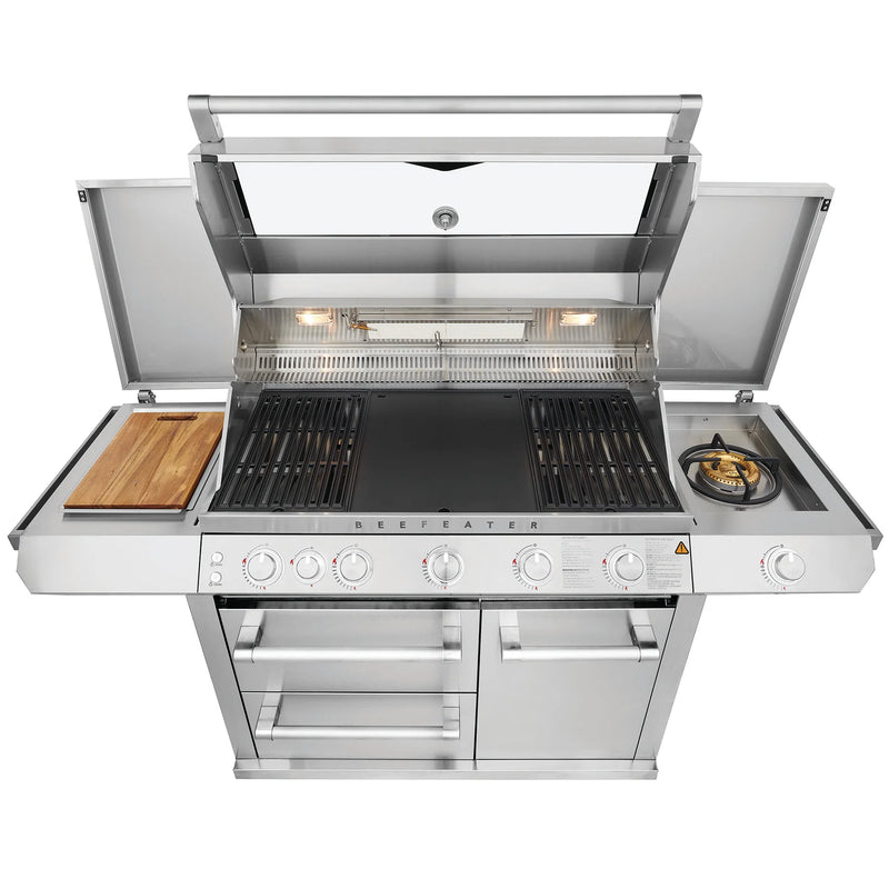 BeefEater 7000 Series Premium 5 Burner Gas BBQ with Cabinet Trolley and Side Burner