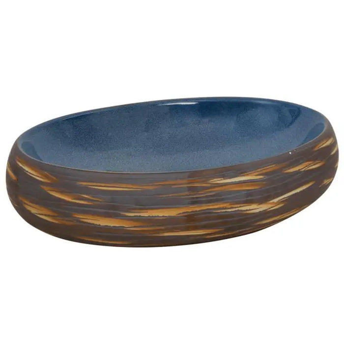 Stylish Oval Ceramic Bathroom Sink Brown and Blue Modern Design