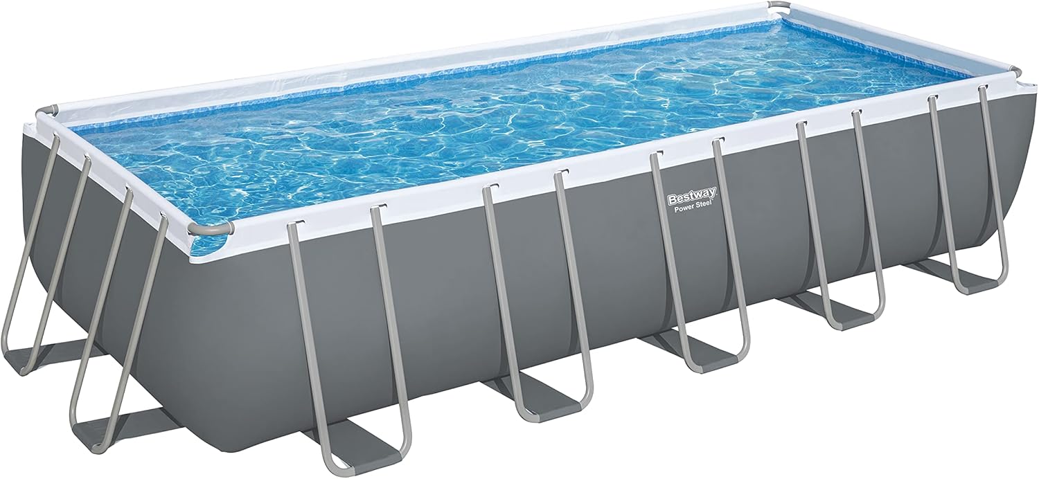 Bestway Power Steel Rectangular 21ft x 9ft x 52" Above Ground Swimming Pool, Set and Pool Cover