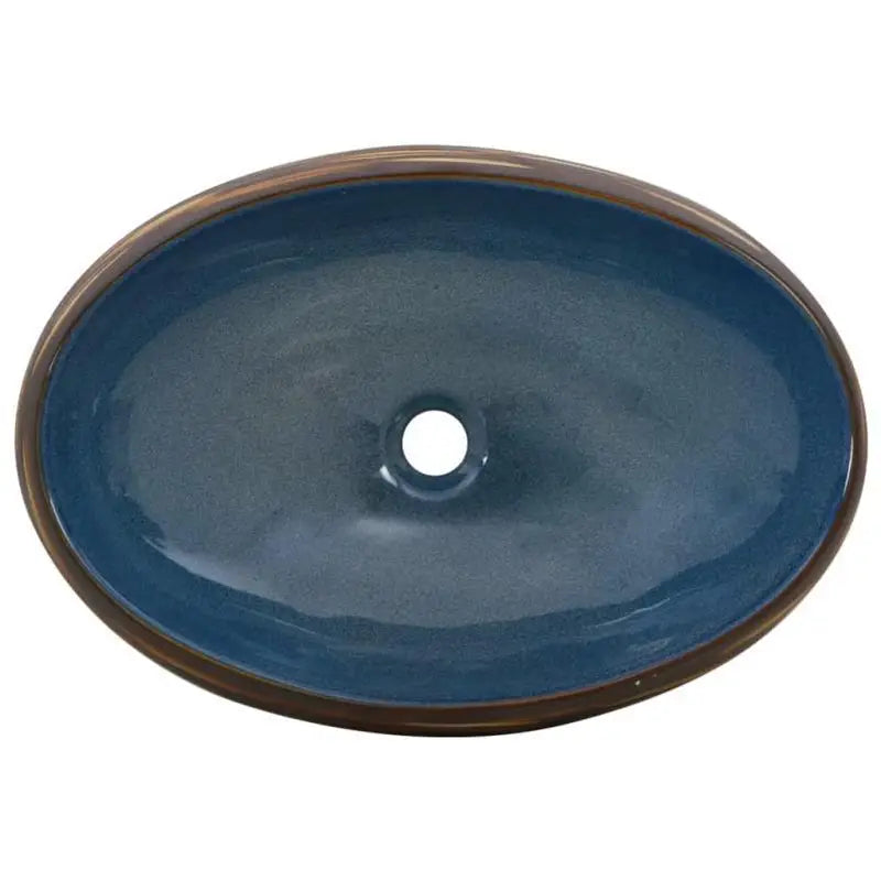 Stylish Oval Ceramic Bathroom Sink Brown and Blue Modern Design