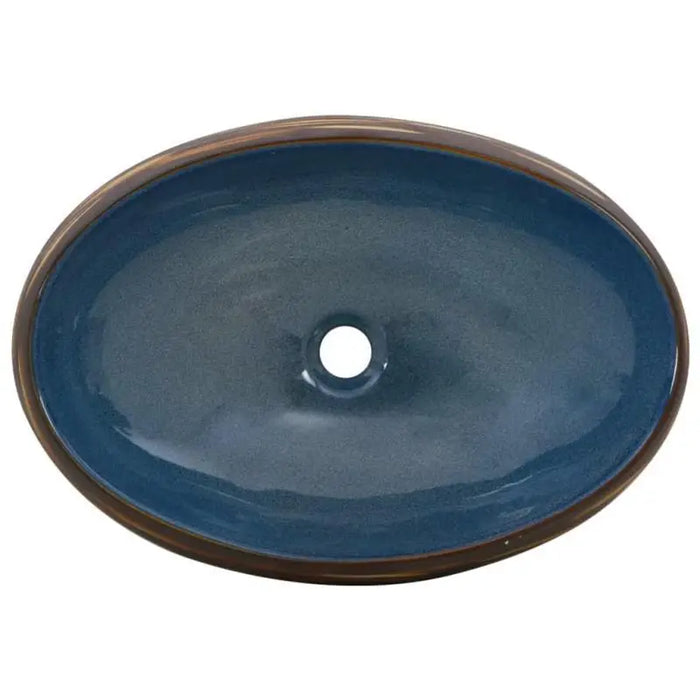 Stylish Oval Ceramic Bathroom Sink Brown and Blue Modern Design