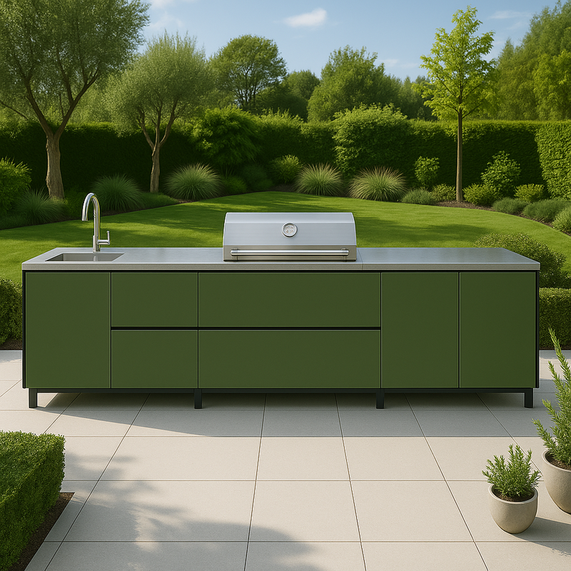 Hoppilif Outdoor Kitchen | BeefEater Proline & Sink – Olive Green (3.6m)
