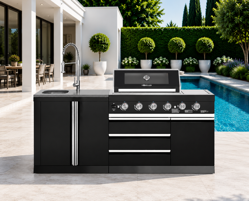 Goriller Outdoor Kitchen | 6-Burner Gas Grill, and Sink | 2m Compact Luxury Design