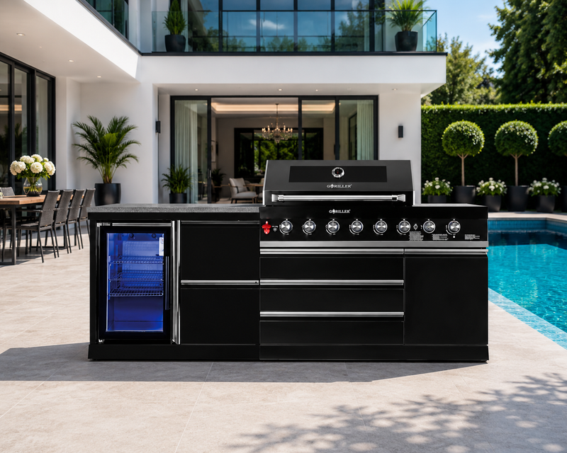 Goriller Outdoor Kitchen | 6-Burner Gas Grill, and Single Fridge | 2.2m Compact Luxury Design