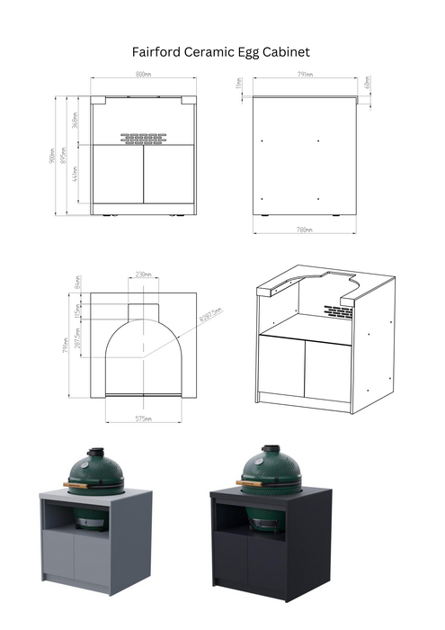 Whistler Fairford Grey L-Shaped Outdoor Kitchen with Burford 5-Burner BBQ & Green Egg | Dimensions 3.1m x 5.1m