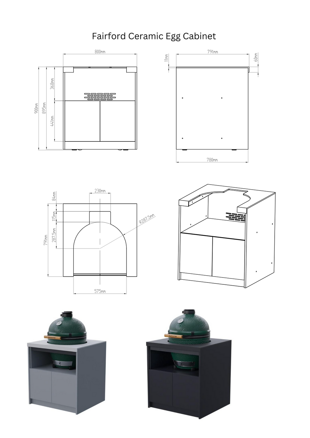 Whistler Fairford L-Shaped Black Outdoor Kitchen with Burford 5-Burner BBQ & Kamado Joe | Dimensions 2.3m x 3.5m