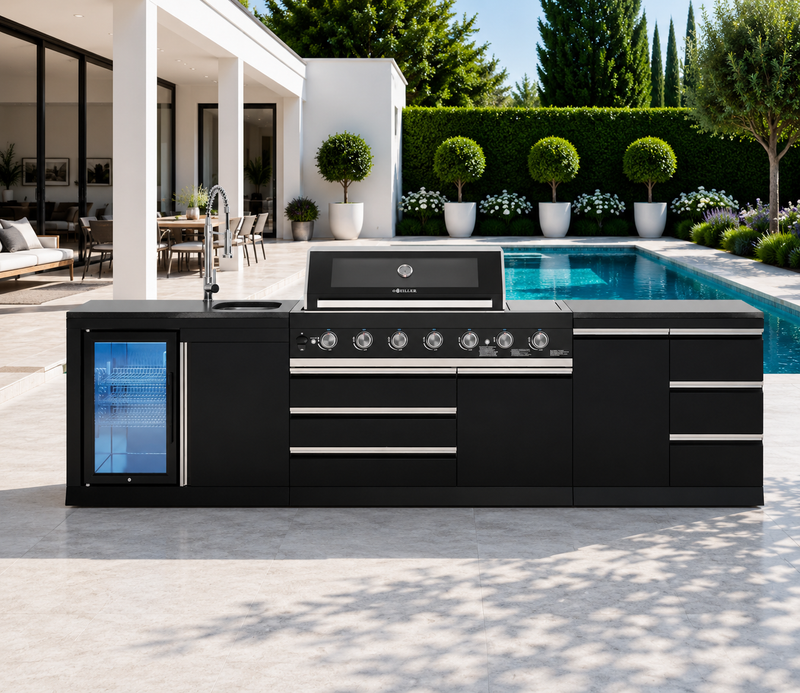 Goriller Outdoor Kitchen | 6-Burner Gas Grill, Sink, Fridge and Work Station | 3m Compact Luxury Design