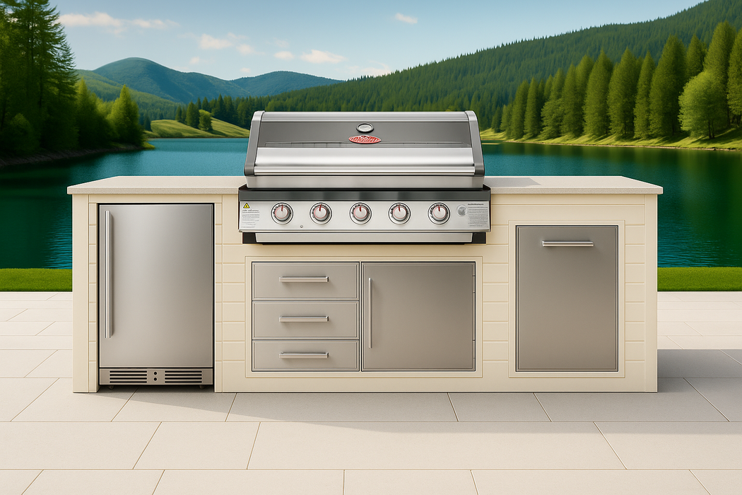 The Alpha Forge Outdoor Kitchen Beefeater 1600S Built-In 5 Burner Gas BBQ | 250cm Teak wood