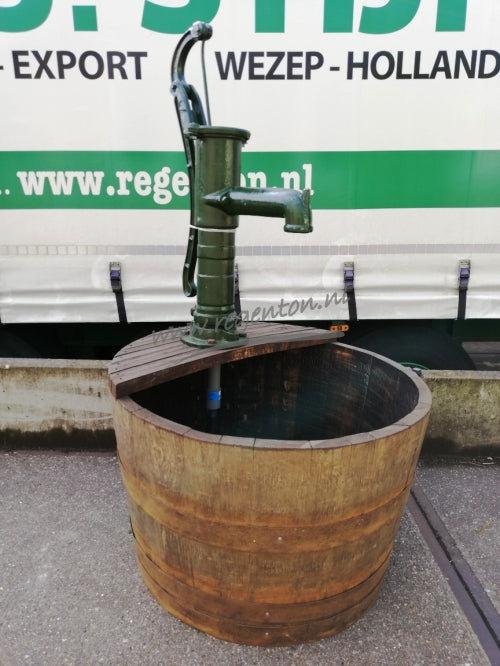 Oak Whisky Half Barrel Water Feature with Cast Iron Pump