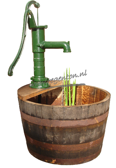 Oak Whisky Half Barrel Water Feature with Cast Iron Pump