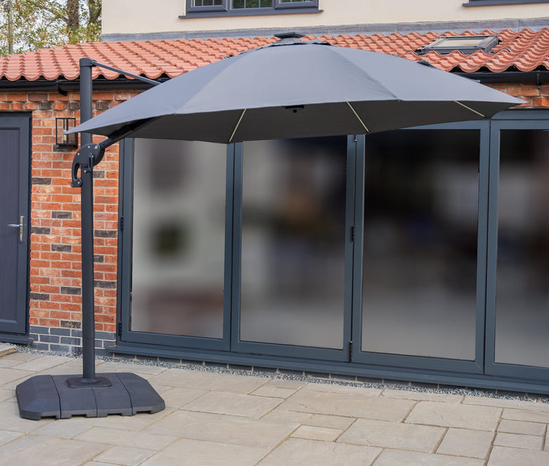 One Box Parasol 3m Round Led Cantilever With Water Filled Base