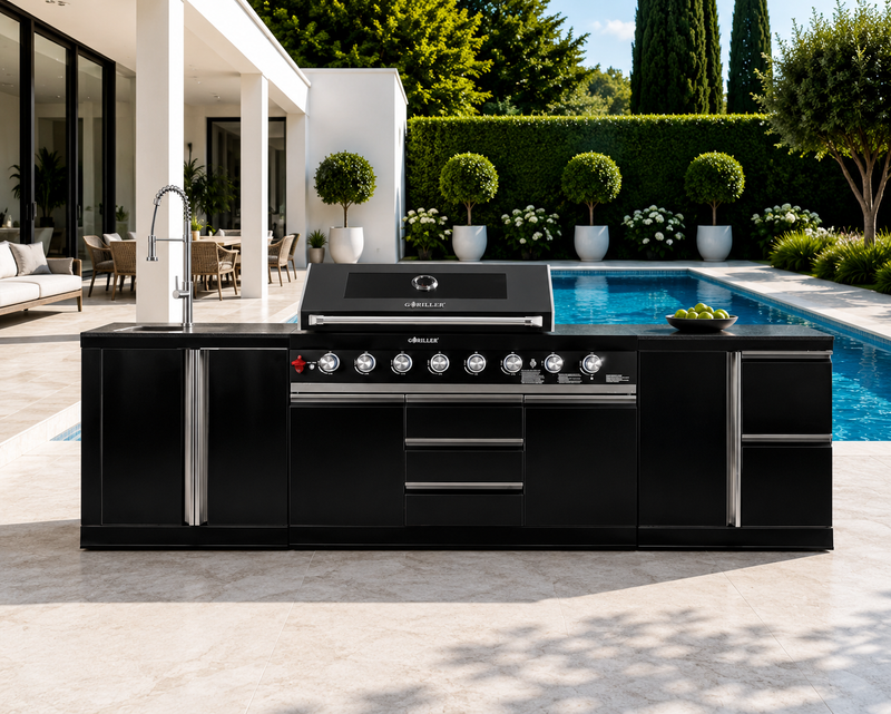 Goriller Outdoor Kitchen | 8-Burner Gas Grill, Sink WorkStation | 3.2m Compact Luxury Design