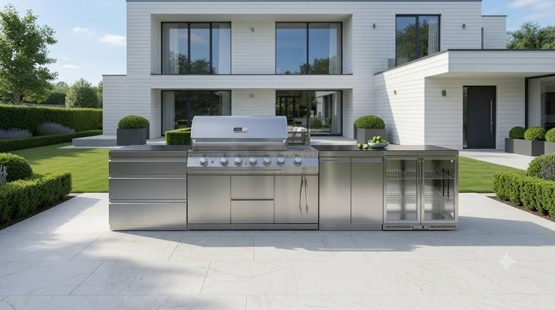 Whistler Outdoor Kitchen 6 Burner BBQ, Fridge, Triple Drawer and Gas Bottle Cabinet | 4M