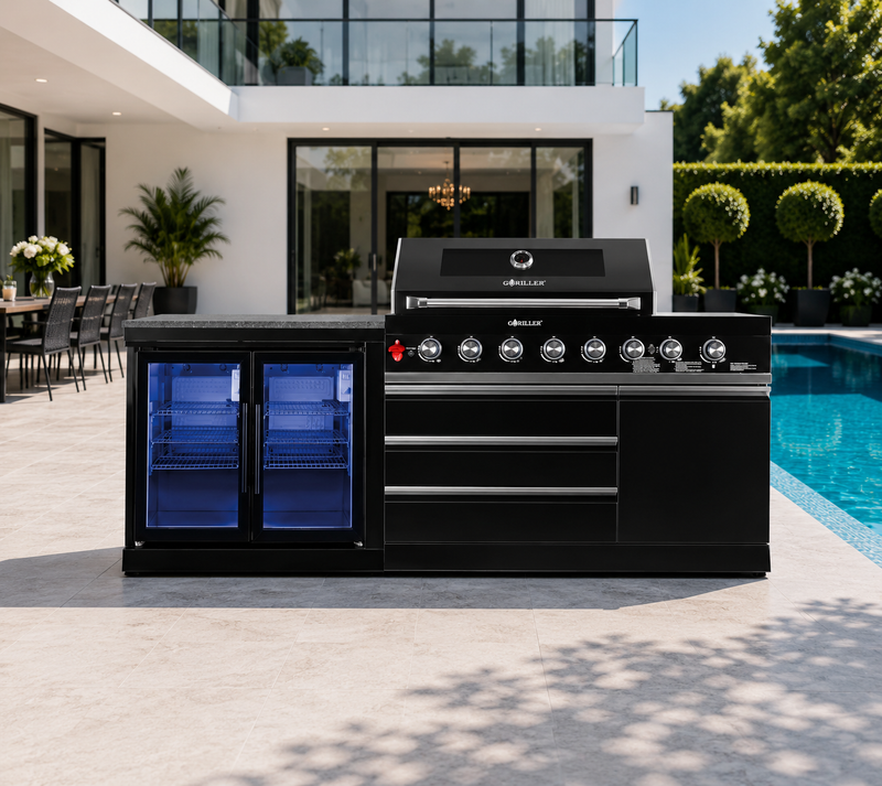 Goriller Outdoor Kitchen | 6-Burner Gas Grill, and Double Door Fridge | 2.2m Compact Luxury Design