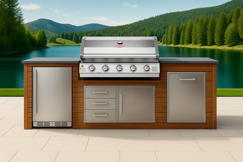 The Alpha Forge Outdoor Kitchen Beefeater 1600S Built-In 5 Burner Gas BBQ | 250cm Teak wood