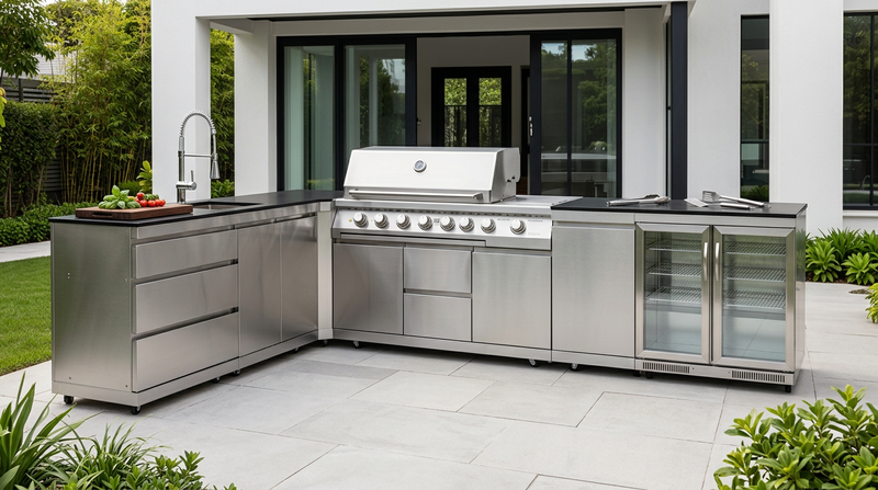 Whistler Outdoor Kitchen 6 Burner BBQ, Sink and Fridge | Stroud | 2.3 x 3.5Meters