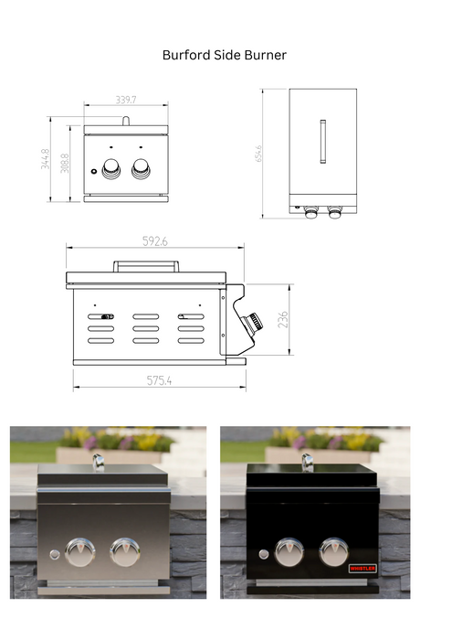 Whistler Fairford Grey L-Shaped Outdoor Kitchen with Burford 5-Burner BBQ & Green Egg | Dimensions 3.1m x 5.1m