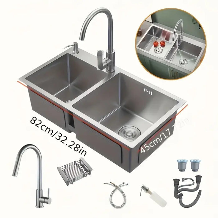 Double Bowl Classic Style Stainless Steel Kitchen Sink plus Tap