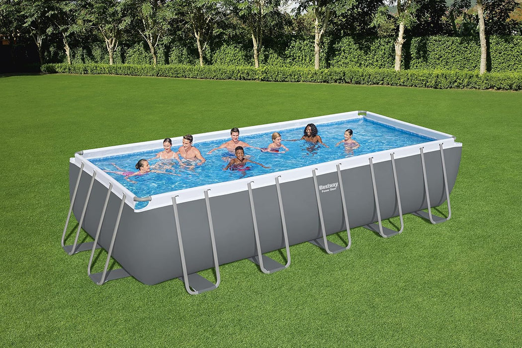 Bestway Power Steel Rectangular 21ft x 9ft x 52" Above Ground Swimming Pool, Set and Pool Cover