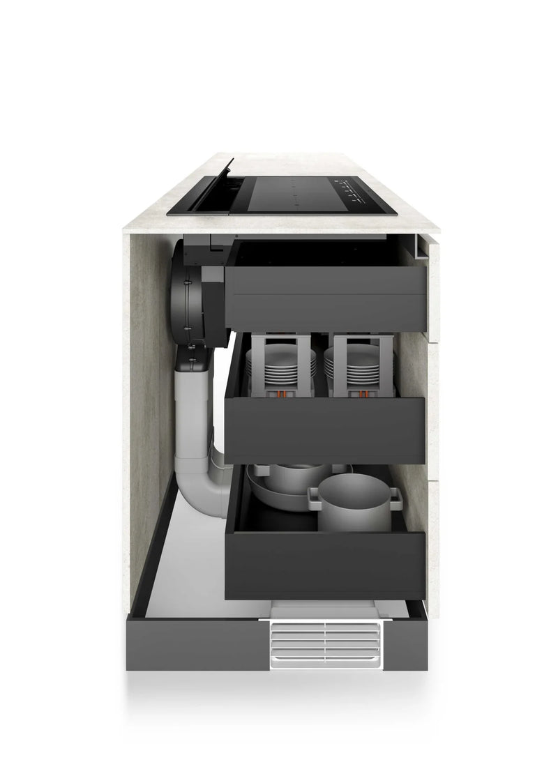 Airforce Innova Visio Plus Petra Aspirating 90cm Induction Hob with Vertical Motor & Rear Downdraft Full Matt Glass Finish