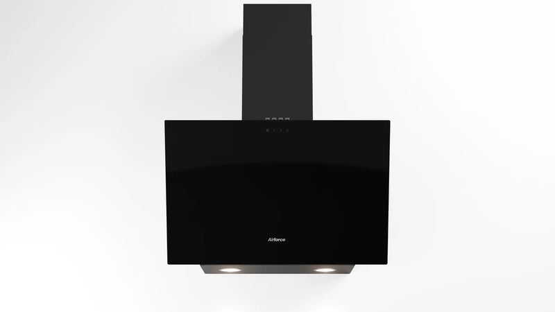 Airforce Alpha 60cm Wall Mounted Cooker hood with Push button Control, Integra Ready- Black glass finish