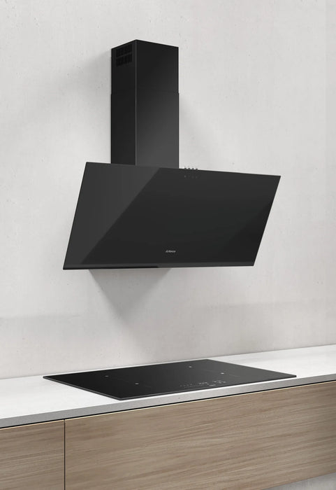 Airforce Alpha 80cm Wall Mounted Cooker hood with Push button Control, Integra Ready- Black glass finish