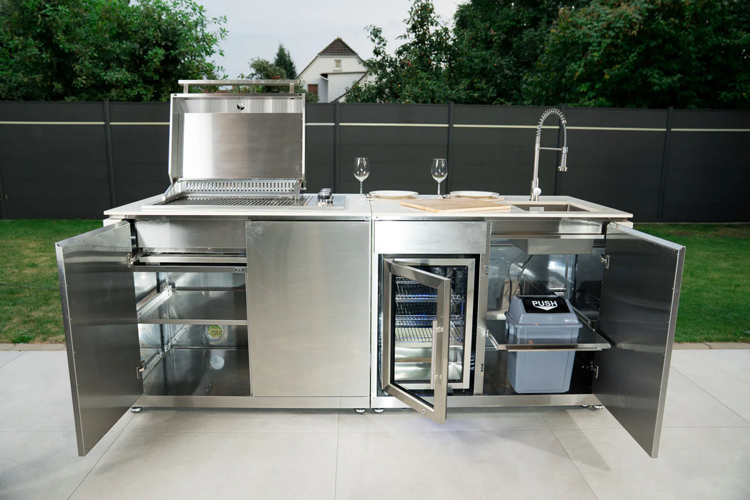 Goriller Outdoor Kitchen Alpha | 4-Burner Gas Grill, Refrigerator & Sink | 2.3m