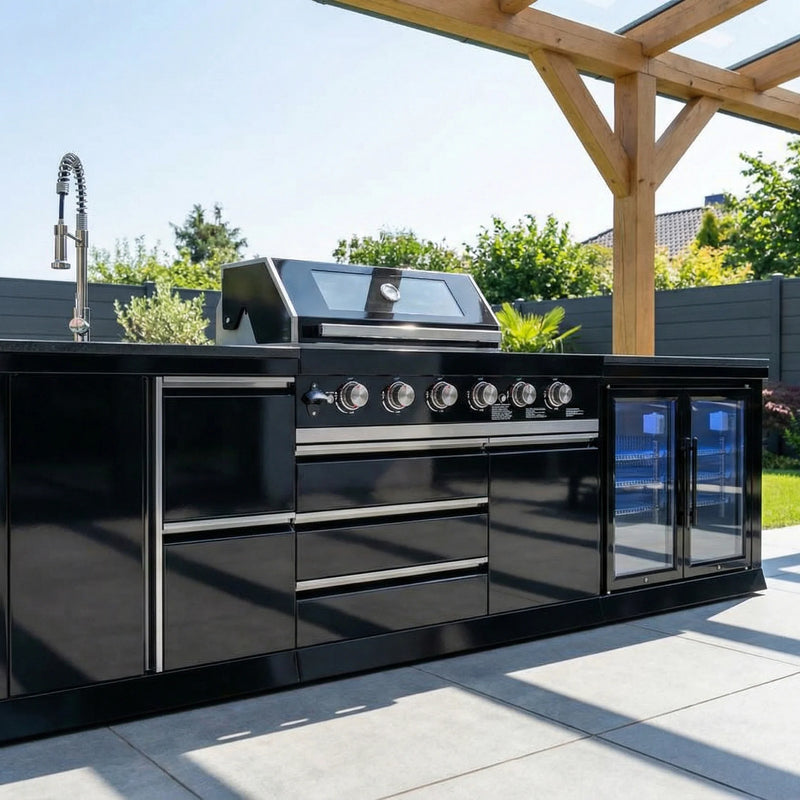Goriller Outdoor Kitchen | 8-Burner Gas Grill, Double Door Fridge & Sink | 3.3m Compact Luxury Design