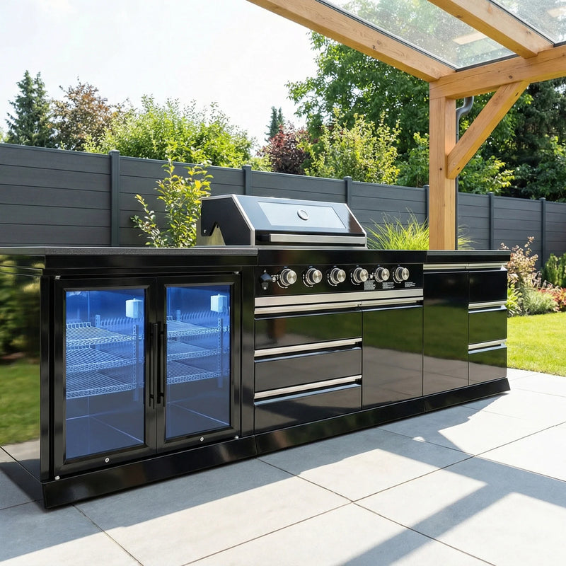 Goriller Outdoor Kitchen | 6-Burner Gas Grill, Double Door Fridge and Work Station | 3m Compact Luxury Design