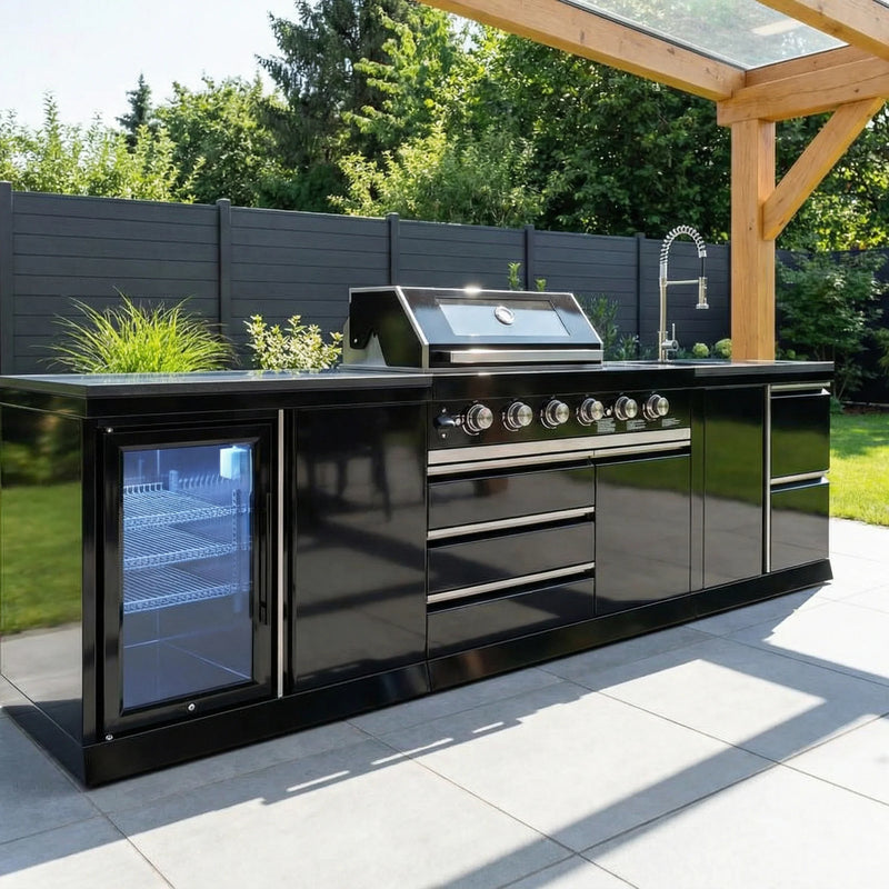 Goriller Outdoor Kitchen | 6-Burner Gas Grill, Sink and Fridge | 3m Compact Luxury Design